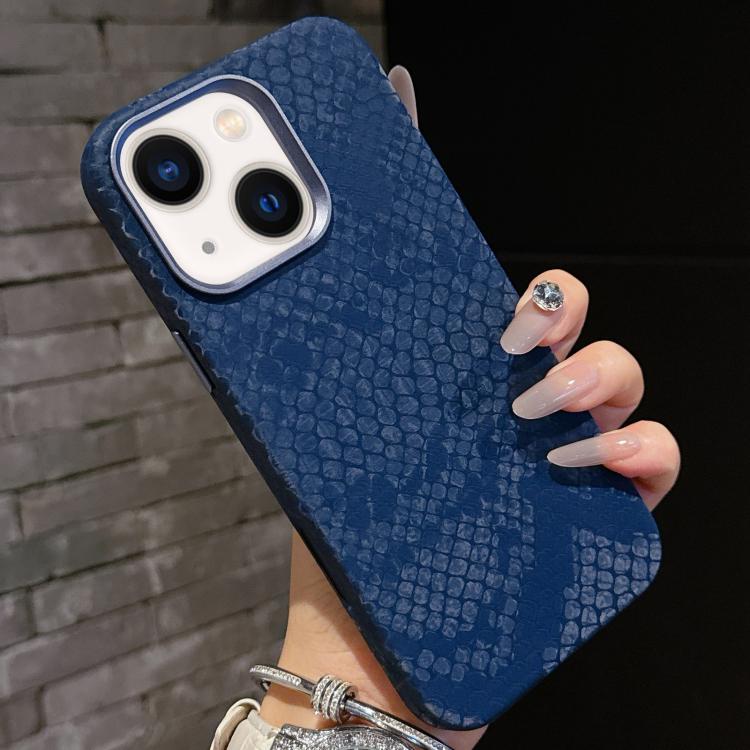 For iPhone 15 Plain Leather Snake Texture PC MagSafe Phone Case