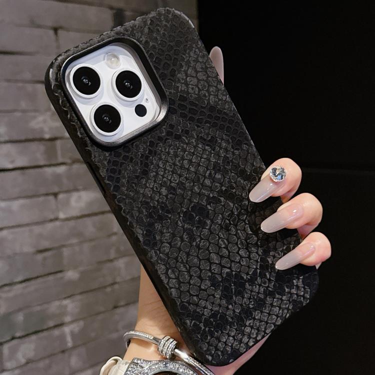 For iPhone 15 Pro Max Plain Leather Snake Texture PC MagSafe Phone Case