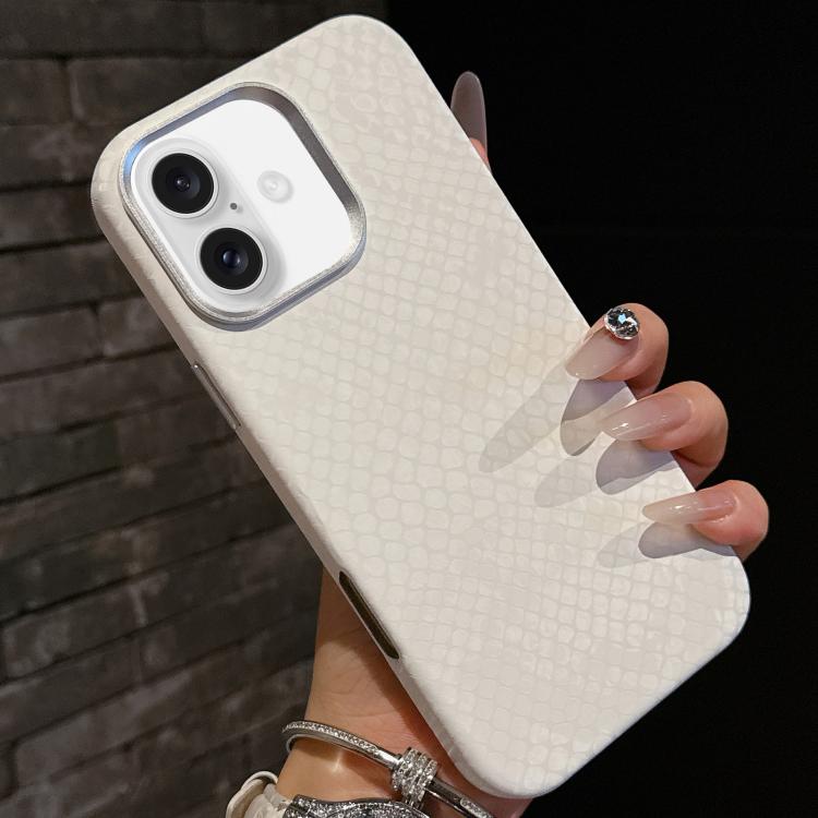 For iPhone 16 Plain Leather Snake Texture PC MagSafe Phone Case