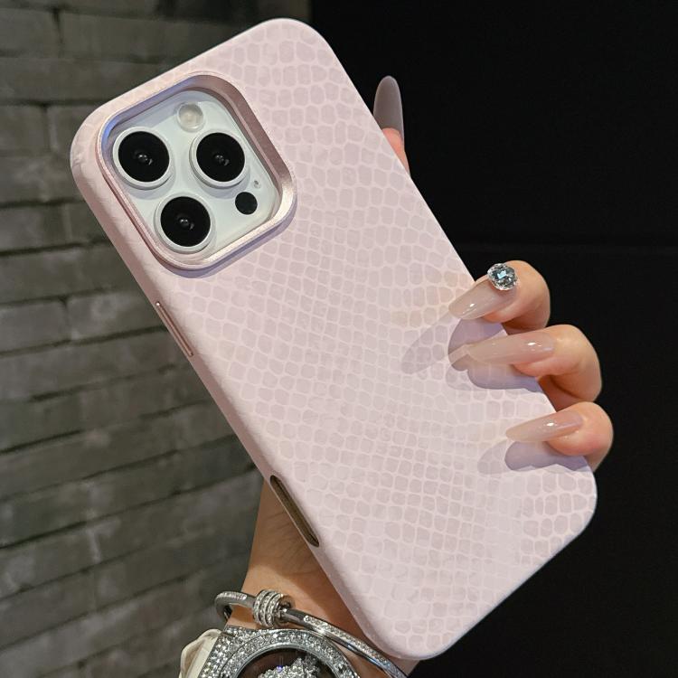 For iPhone 16 Pro Plain Leather Snake Texture PC MagSafe Phone Case