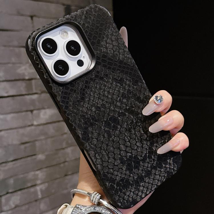 For iPhone 16 Pro Plain Leather Snake Texture PC MagSafe Phone Case