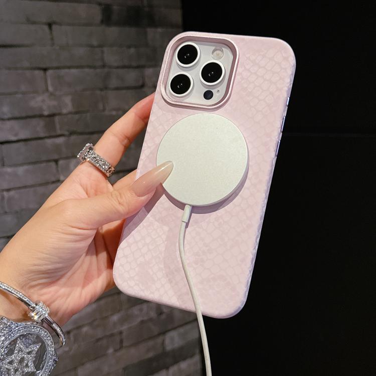 For iPhone 13 Pro Max Plain Leather Snake Texture PC MagSafe Phone Case