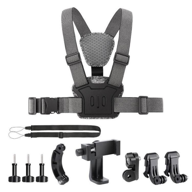 10 in 1 360 Phone Clamp Quick Release Body Mount Belt Chest Strap with Mount & Screw - Grey