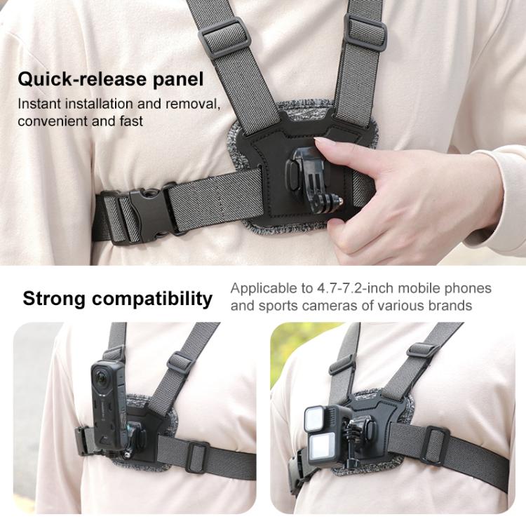 10 in 1 360 Phone Clamp Quick Release Body Mount Belt Chest Strap with Mount & Screw - Grey