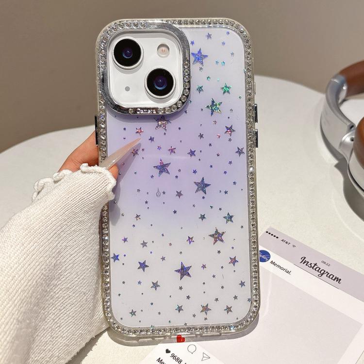 For iPhone 15 Plus / 14 Plus Holographic Starry Pattern TPU Hybrid IMD Full Coverage Phone Case