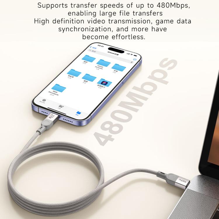 TOTU CB-13-PD 27W USB-C / Type-C to 8 Pin Magnetic Fast Charge Data Cable, Length:1m - Titanium
