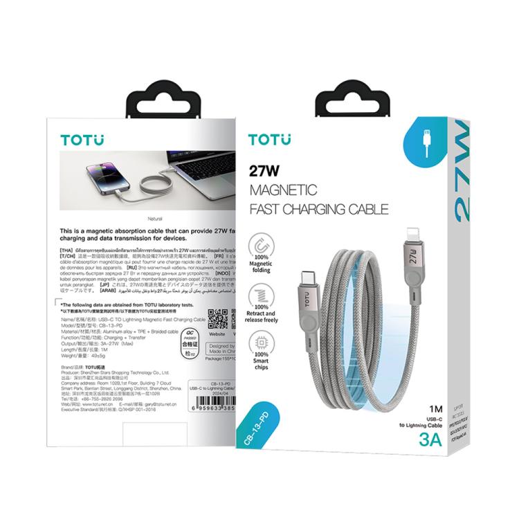 TOTU CB-13-PD 27W USB-C / Type-C to 8 Pin Magnetic Fast Charge Data Cable, Length:1m - Titanium