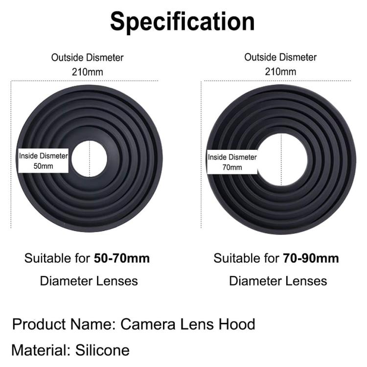 Universal Silicone Lens Hood, Size:50-70mm - Black