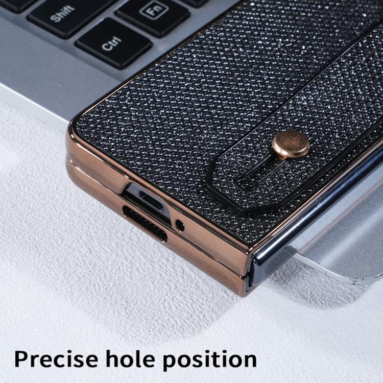 For Samsung Galaxy Z Fold5 5G Integrated Electroplated PC Glitter Texture Shockproof Phone Case with Wrist Strap / Ring