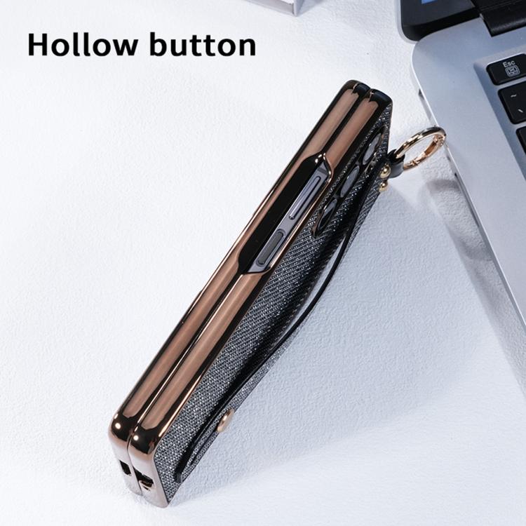For Samsung Galaxy Z Fold5 5G Integrated Electroplated PC Glitter Texture Shockproof Phone Case with Wrist Strap / Ring