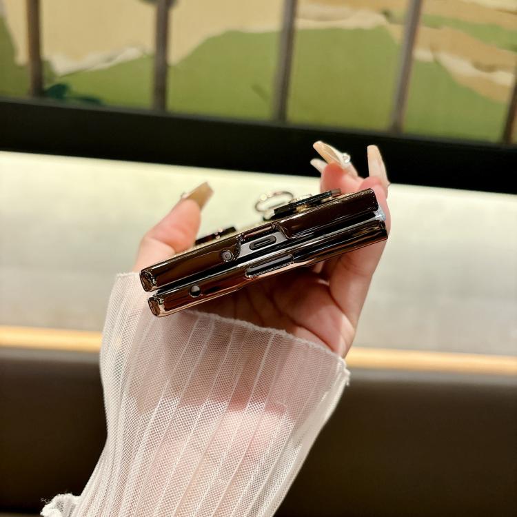 For Samsung Galaxy Z Fold7 5G Integrated Electroplated PC Glitter Texture Shockproof Phone Case with Wrist Strap / Ring