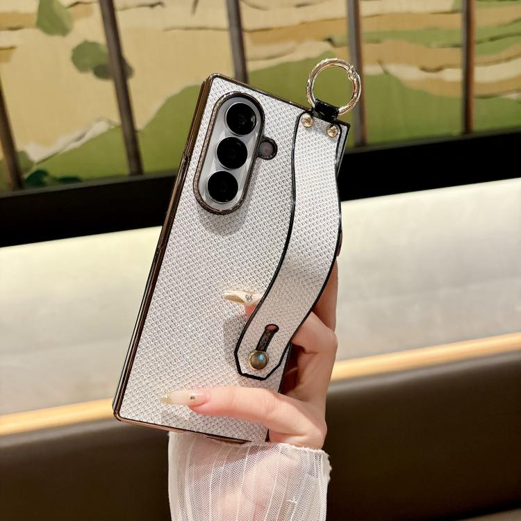 For Samsung Galaxy Z Fold7 5G Integrated Electroplated PC Glitter Texture Shockproof Phone Case with Wrist Strap / Ring