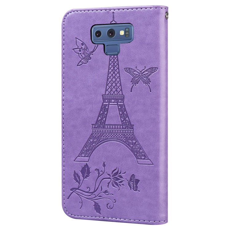 For Samsung Galaxy Note9 Embossing Tower Butterflies Pattern Horizontal Flip PU Leather Case with Holder & Card Slot & Wallet