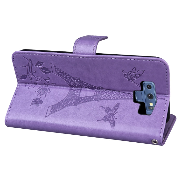 For Samsung Galaxy Note9 Embossing Tower Butterflies Pattern Horizontal Flip PU Leather Case with Holder & Card Slot & Wallet
