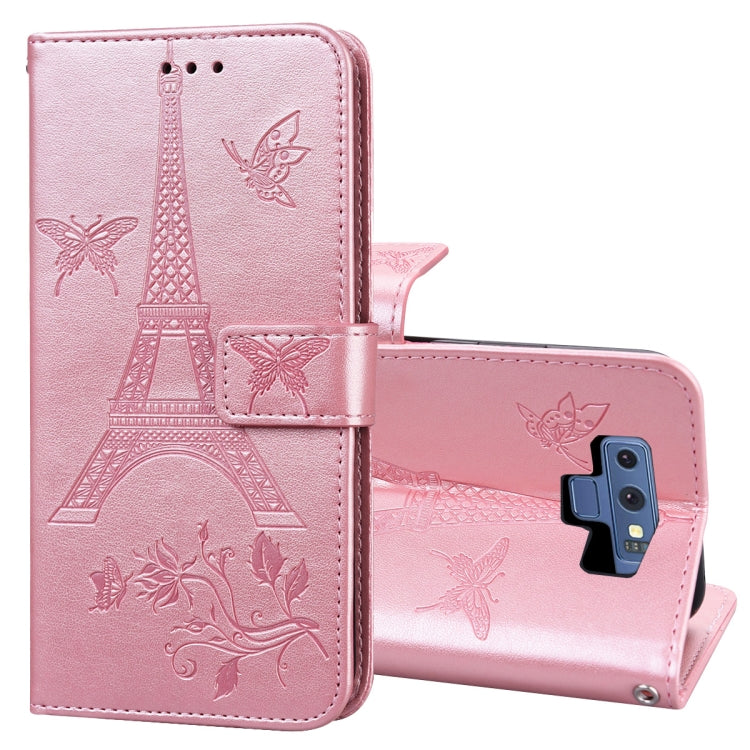 For Samsung Galaxy Note9 Embossing Tower Butterflies Pattern Horizontal Flip PU Leather Case with Holder & Card Slot & Wallet
