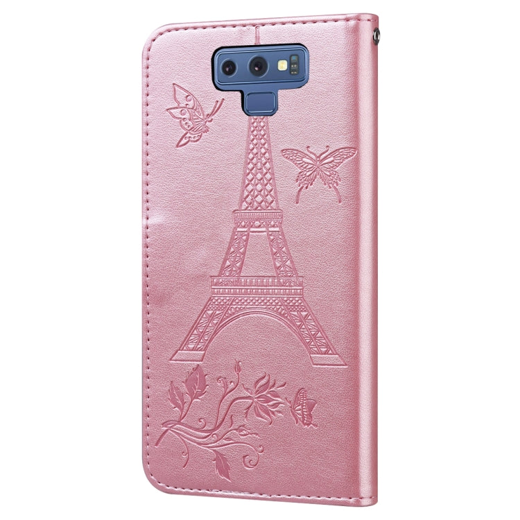For Samsung Galaxy Note9 Embossing Tower Butterflies Pattern Horizontal Flip PU Leather Case with Holder & Card Slot & Wallet