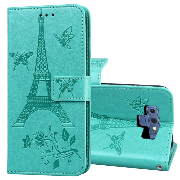 For Samsung Galaxy Note9 Embossing Tower Butterflies Pattern Horizontal Flip PU Leather Case with Holder & Card Slot & Wallet