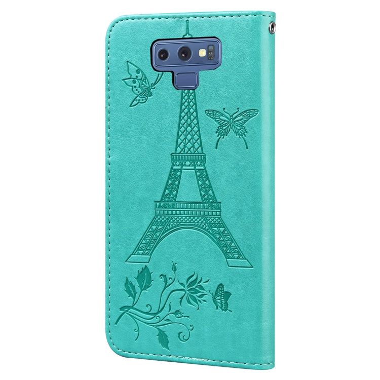 For Samsung Galaxy Note9 Embossing Tower Butterflies Pattern Horizontal Flip PU Leather Case with Holder & Card Slot & Wallet