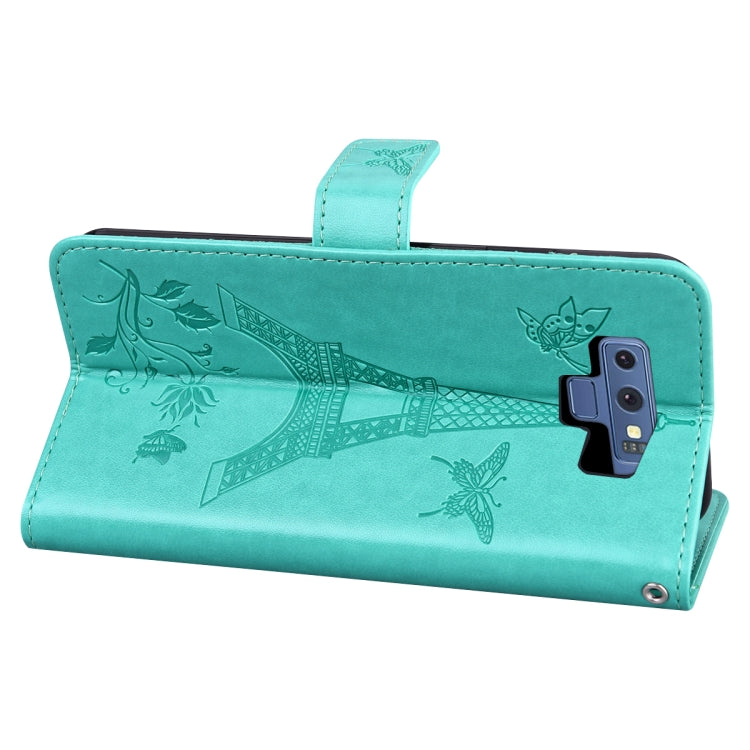 For Samsung Galaxy Note9 Embossing Tower Butterflies Pattern Horizontal Flip PU Leather Case with Holder & Card Slot & Wallet