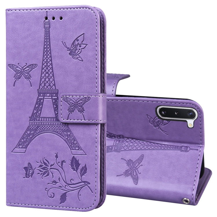 For Samsung Galaxy Note10 Embossing Tower Butterflies Pattern Horizontal Flip PU Leather Case with Holder & Card Slot & Wallet