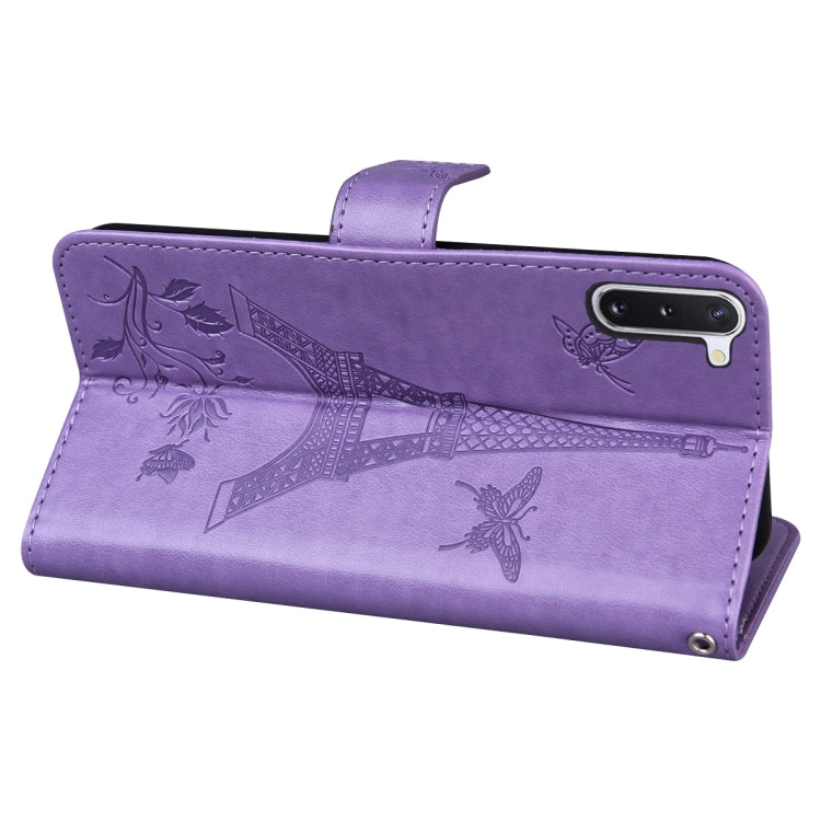 For Samsung Galaxy Note10 Embossing Tower Butterflies Pattern Horizontal Flip PU Leather Case with Holder & Card Slot & Wallet
