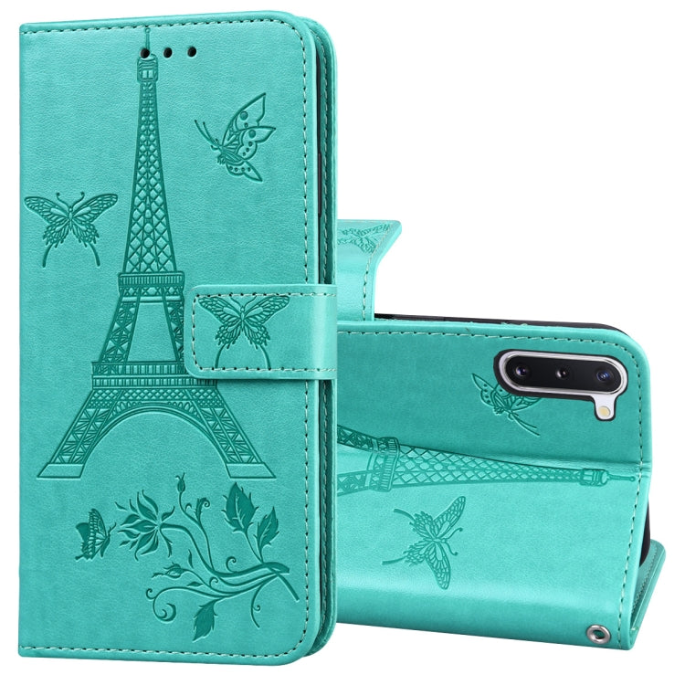 For Samsung Galaxy Note10 Embossing Tower Butterflies Pattern Horizontal Flip PU Leather Case with Holder & Card Slot & Wallet