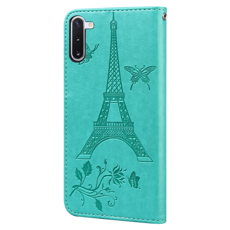 For Samsung Galaxy Note10 Embossing Tower Butterflies Pattern Horizontal Flip PU Leather Case with Holder & Card Slot & Wallet