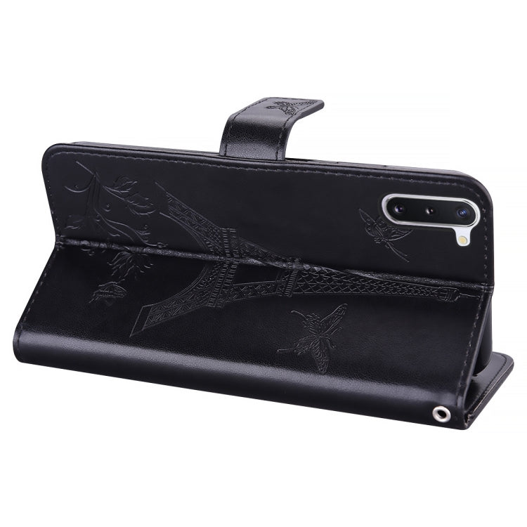 For Samsung Galaxy Note10 Embossing Tower Butterflies Pattern Horizontal Flip PU Leather Case with Holder & Card Slot & Wallet