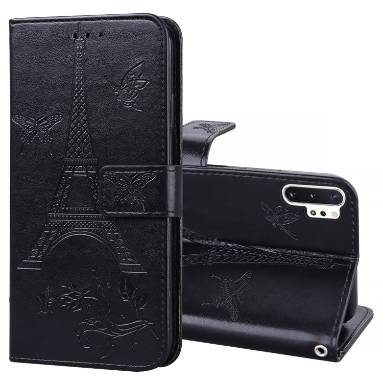 For Samsung Galaxy Note10+ Embossing Tower Butterflies Pattern Horizontal Flip PU Leather Case with Holder & Card Slot & Wallet
