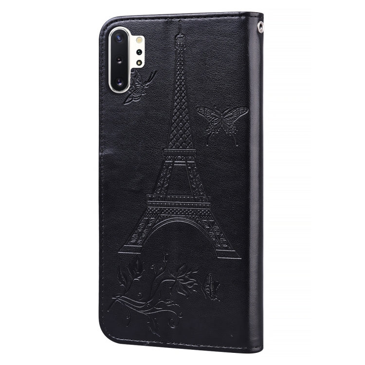 For Samsung Galaxy Note10+ Embossing Tower Butterflies Pattern Horizontal Flip PU Leather Case with Holder & Card Slot & Wallet