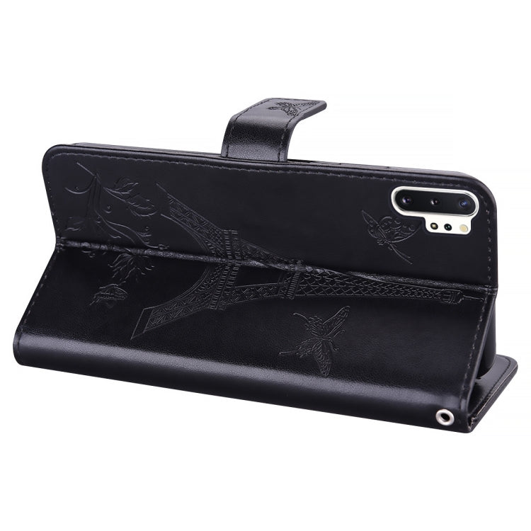 For Samsung Galaxy Note10+ Embossing Tower Butterflies Pattern Horizontal Flip PU Leather Case with Holder & Card Slot & Wallet