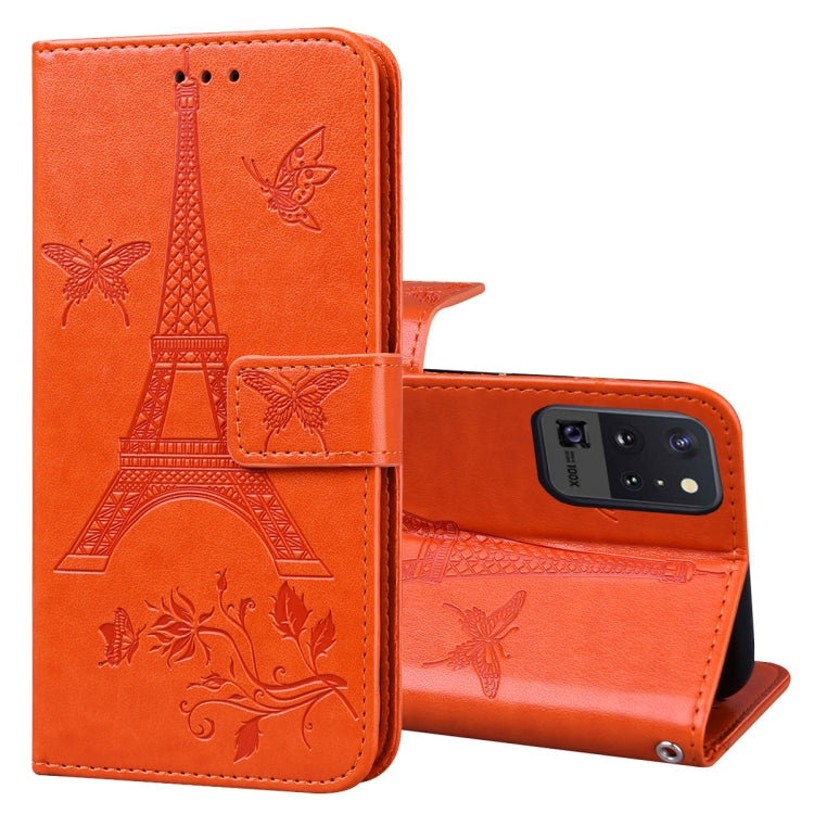 For Samsung Galaxy Note20 5G Embossing Tower Butterflies Pattern Horizontal Flip PU Leather Case with Holder & Card Slot & Wallet
