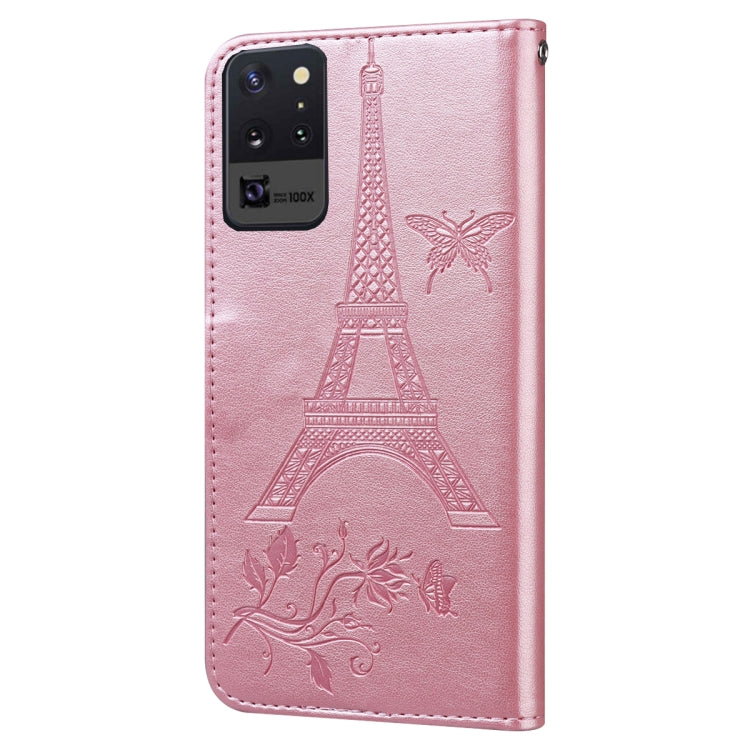 For Samsung Galaxy Note20 5G Embossing Tower Butterflies Pattern Horizontal Flip PU Leather Case with Holder & Card Slot & Wallet