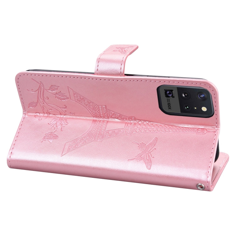 For Samsung Galaxy Note20 5G Embossing Tower Butterflies Pattern Horizontal Flip PU Leather Case with Holder & Card Slot & Wallet
