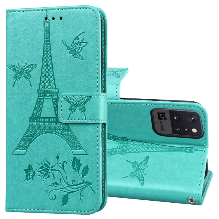 For Samsung Galaxy Note20 5G Embossing Tower Butterflies Pattern Horizontal Flip PU Leather Case with Holder & Card Slot & Wallet
