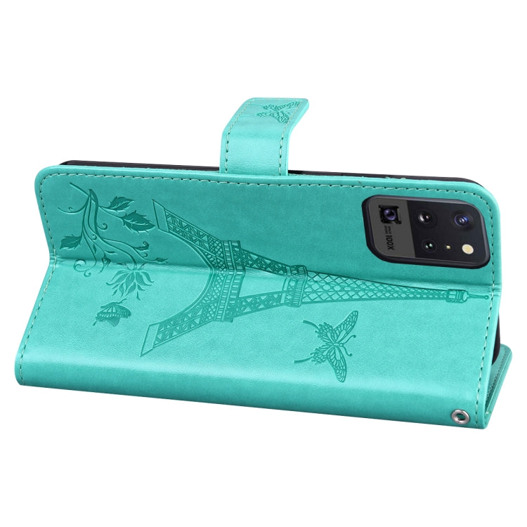 For Samsung Galaxy Note20 5G Embossing Tower Butterflies Pattern Horizontal Flip PU Leather Case with Holder & Card Slot & Wallet