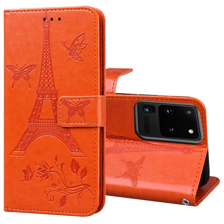 For Samsung Galaxy Note20 Ultra Embossing Tower Butterflies Pattern Horizontal Flip PU Leather Case with Holder & Card Slot & Wallet