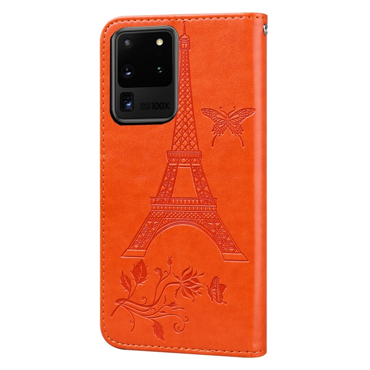 For Samsung Galaxy Note20 Ultra Embossing Tower Butterflies Pattern Horizontal Flip PU Leather Case with Holder & Card Slot & Wallet