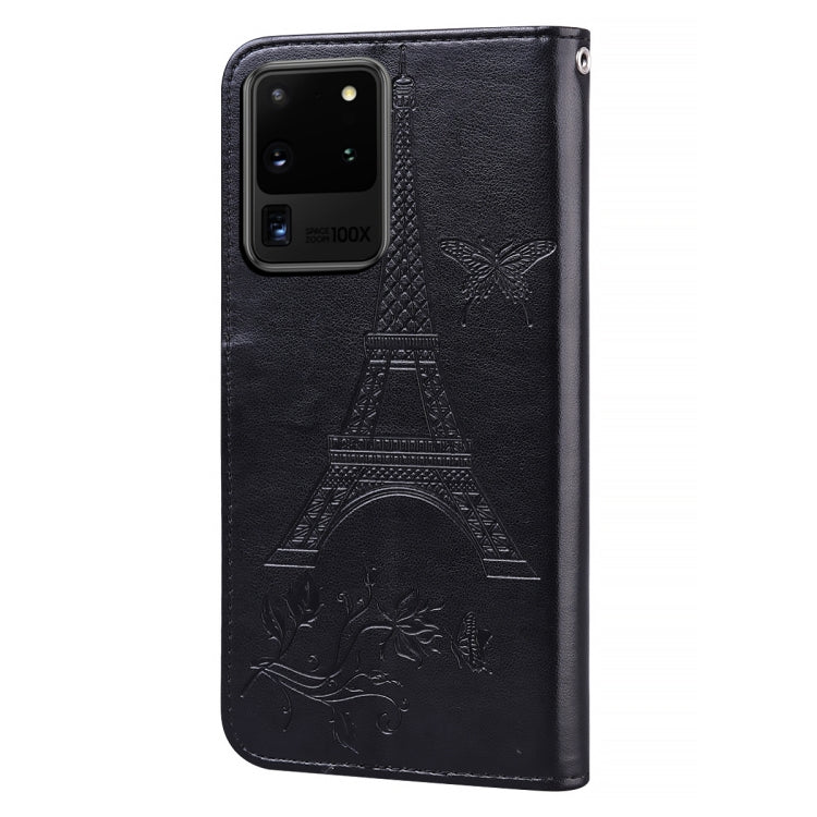 For Samsung Galaxy Note20 Ultra Embossing Tower Butterflies Pattern Horizontal Flip PU Leather Case with Holder & Card Slot & Wallet