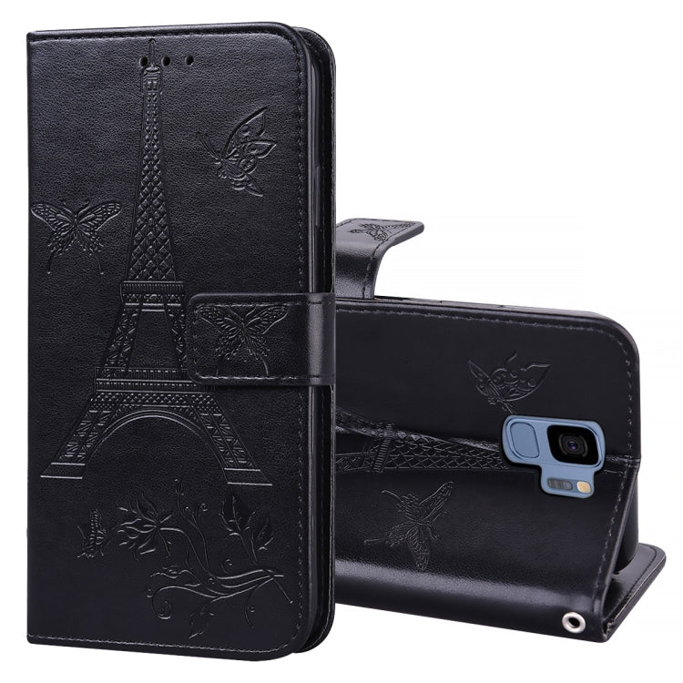 For Samsung Galaxy S9 Embossing Tower Butterflies Pattern Horizontal Flip PU Leather Case with Holder & Card Slot & Wallet