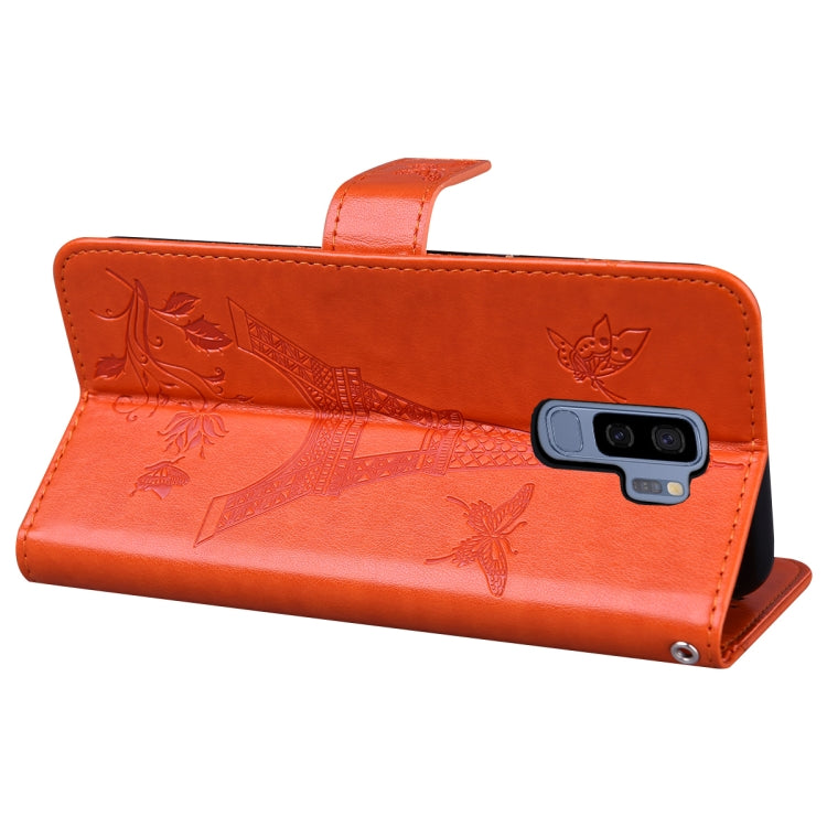 For Samsung Galaxy S9+ Embossing Tower Butterflies Pattern Horizontal Flip PU Leather Case with Holder & Card Slot & Wallet