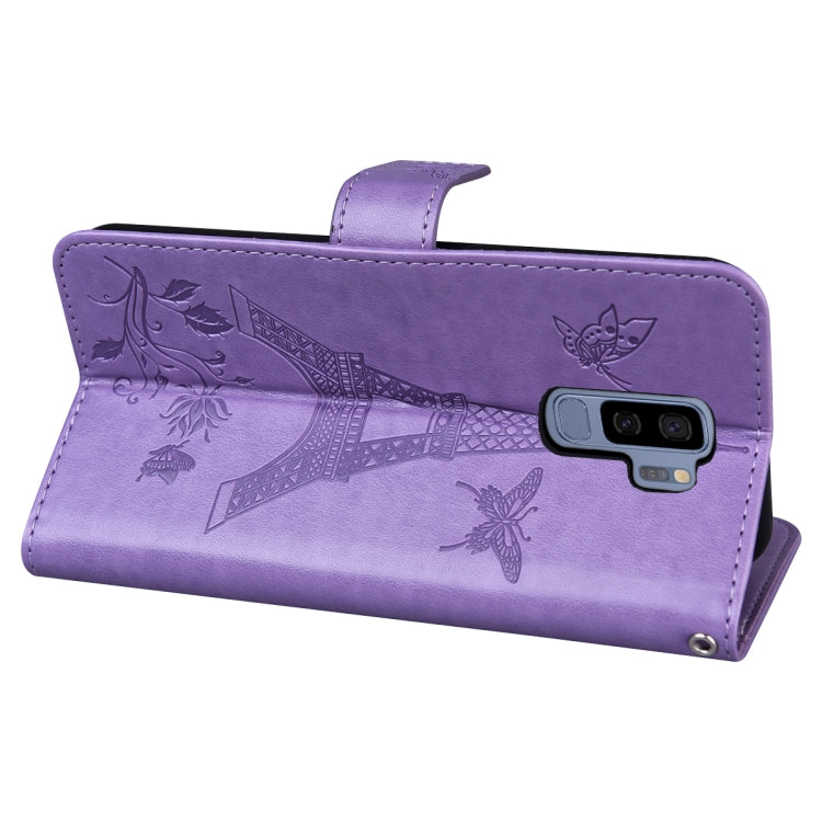 For Samsung Galaxy S9+ Embossing Tower Butterflies Pattern Horizontal Flip PU Leather Case with Holder & Card Slot & Wallet