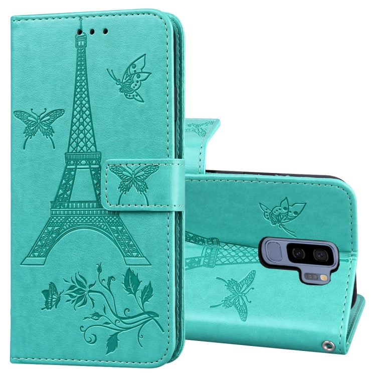 For Samsung Galaxy S9+ Embossing Tower Butterflies Pattern Horizontal Flip PU Leather Case with Holder & Card Slot & Wallet