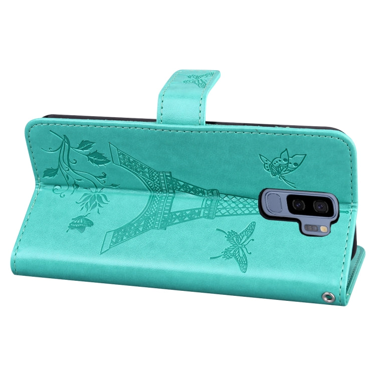 For Samsung Galaxy S9+ Embossing Tower Butterflies Pattern Horizontal Flip PU Leather Case with Holder & Card Slot & Wallet