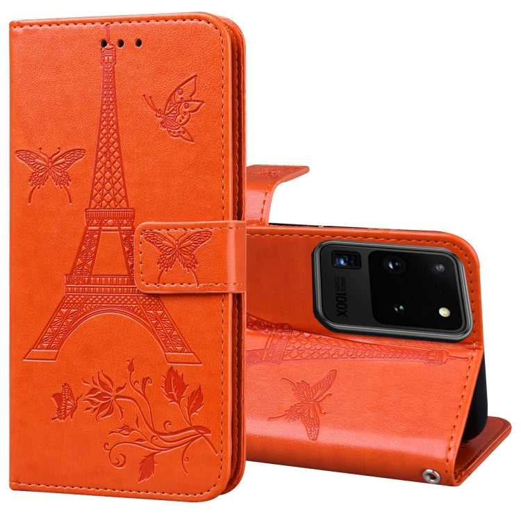 For Samsung Galaxy S20 Ultra Embossing Tower Butterflies Pattern Horizontal Flip PU Leather Case with Holder & Card Slot & Wallet