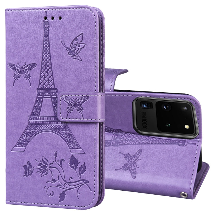 For Samsung Galaxy S20 Ultra Embossing Tower Butterflies Pattern Horizontal Flip PU Leather Case with Holder & Card Slot & Wallet