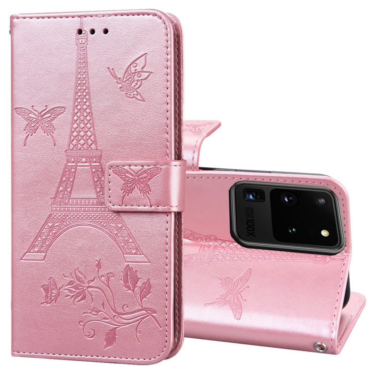 For Samsung Galaxy S20 Ultra Embossing Tower Butterflies Pattern Horizontal Flip PU Leather Case with Holder & Card Slot & Wallet