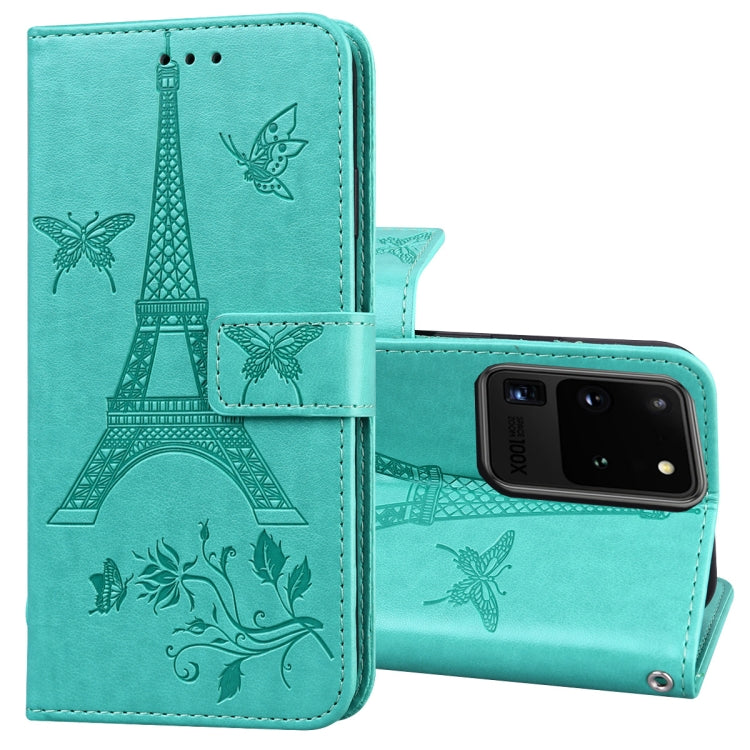 For Samsung Galaxy S20 Ultra Embossing Tower Butterflies Pattern Horizontal Flip PU Leather Case with Holder & Card Slot & Wallet