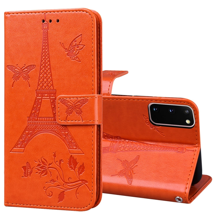 For Samsung Galaxy S20 Embossing Tower Butterflies Pattern Horizontal Flip PU Leather Case with Holder & Card Slot & Wallet