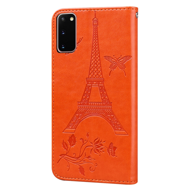 For Samsung Galaxy S20 Embossing Tower Butterflies Pattern Horizontal Flip PU Leather Case with Holder & Card Slot & Wallet